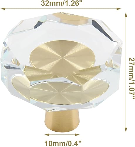 Miniatura 3 de Uenhoy Paquete de 6 pomos de cristal para gabinetes, poligonales, pomos de cristal dorado para armarios y cajones, 1-14 pulgadas