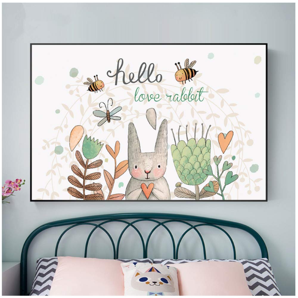 Cuadro en lienzo Imprimir Guardería Bebé Habitación infantil Cartel Dibujos animados Animales Flores Imagen Jardín de infantes Decoración 60x100 cm / 23.6 "x 39.4" Sin marco