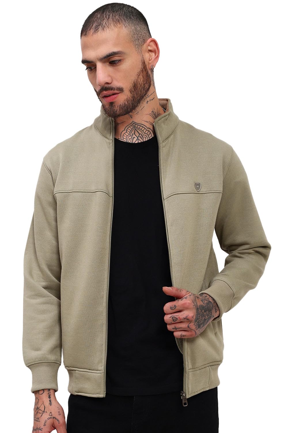 showoffff SHOWOFF Men's Green Solid Front-Open Sweatshirt-AR-SP-1581_Green-picture-38