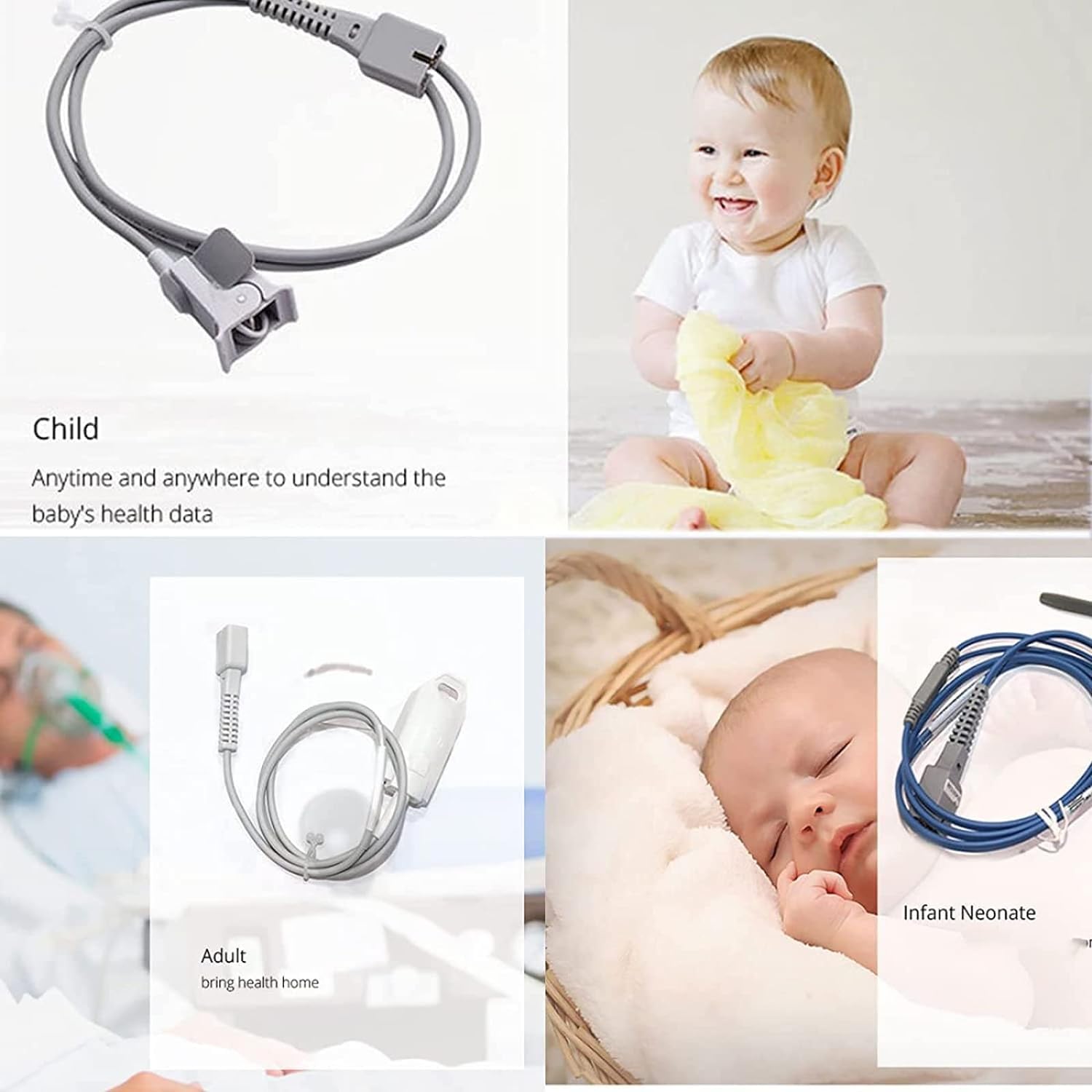 Monitor di Ossigeno da Dito, Pulsossimetro Portatile, Monitoraggio del Battito Cardiaco, della Frequenza Cardiaca E della SpO2 per La Cura degli Adulti, La Famiglia E L'ospedale, I Neonati