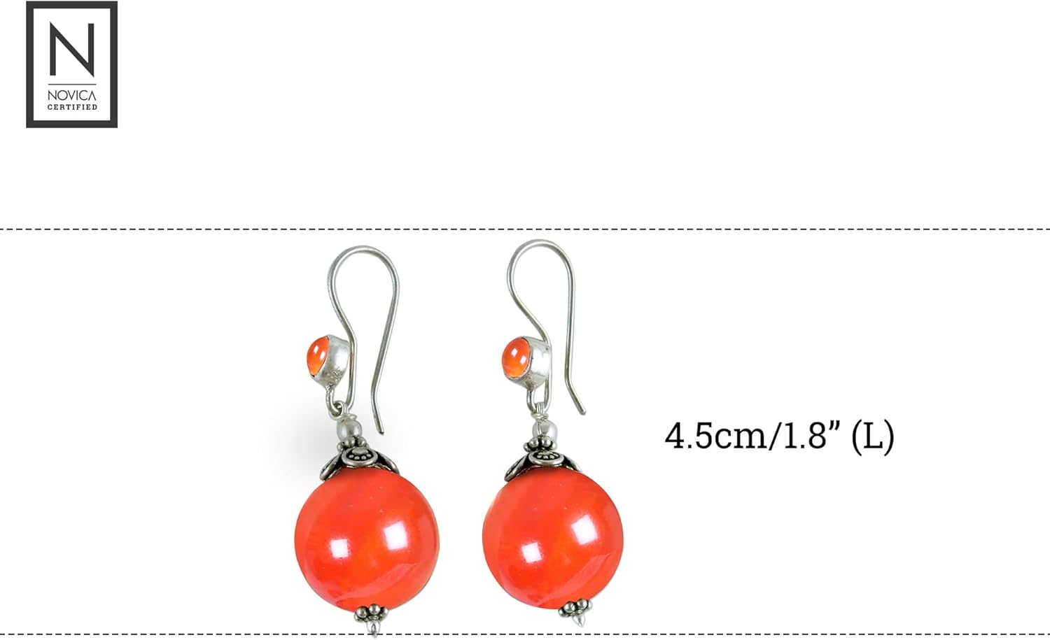 NOVICA Artisan Handmade Carnelian Dangle Earrings Sterling Silver Red India Birthstone [1.8 in L x 0.6 in W x 0.6 in D] ' Gujurati Ode'