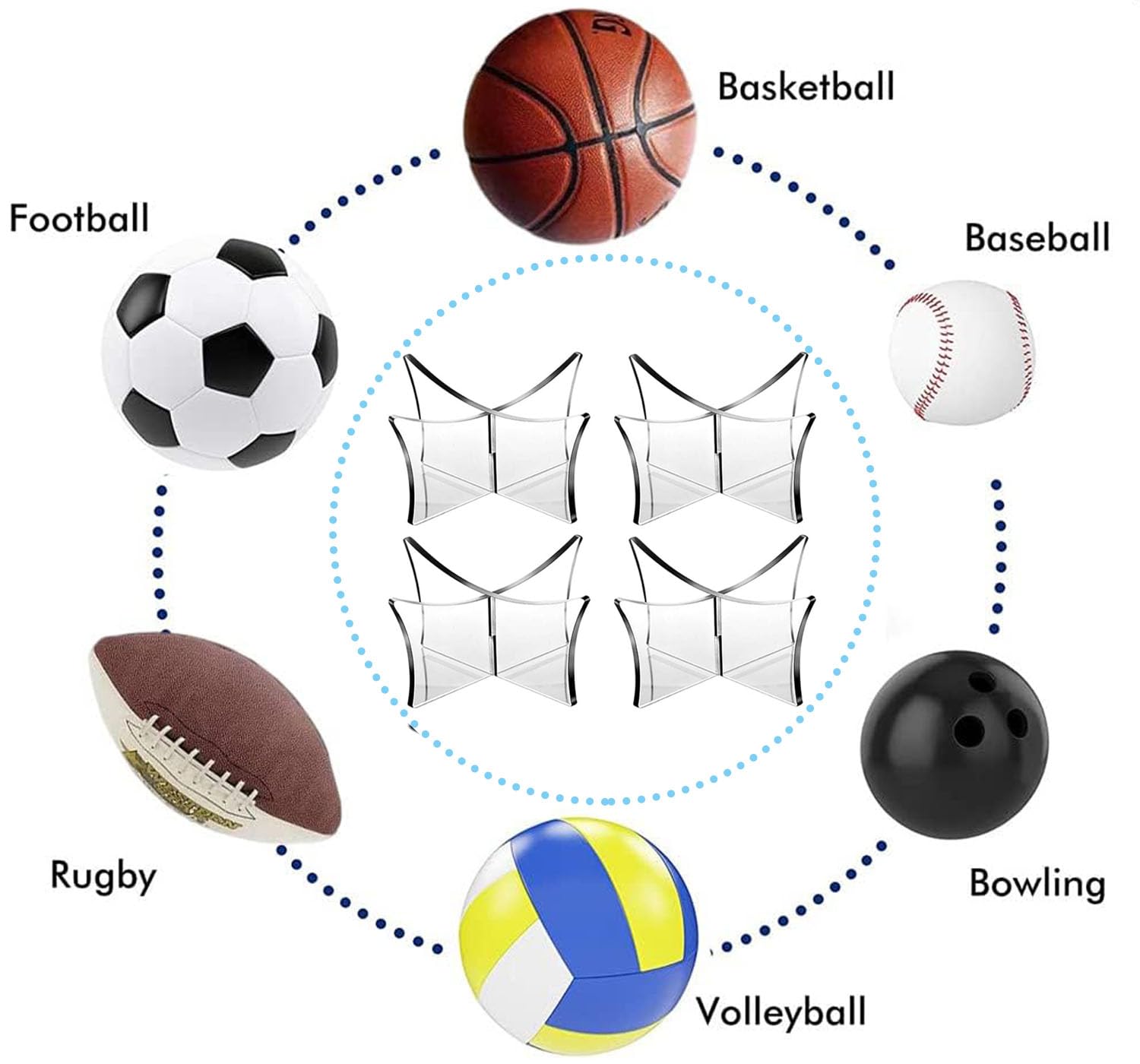 Espositore Palloni 4 Pezzi Base Acrilico Trasparente per Pallone da Calcio Pallavolo