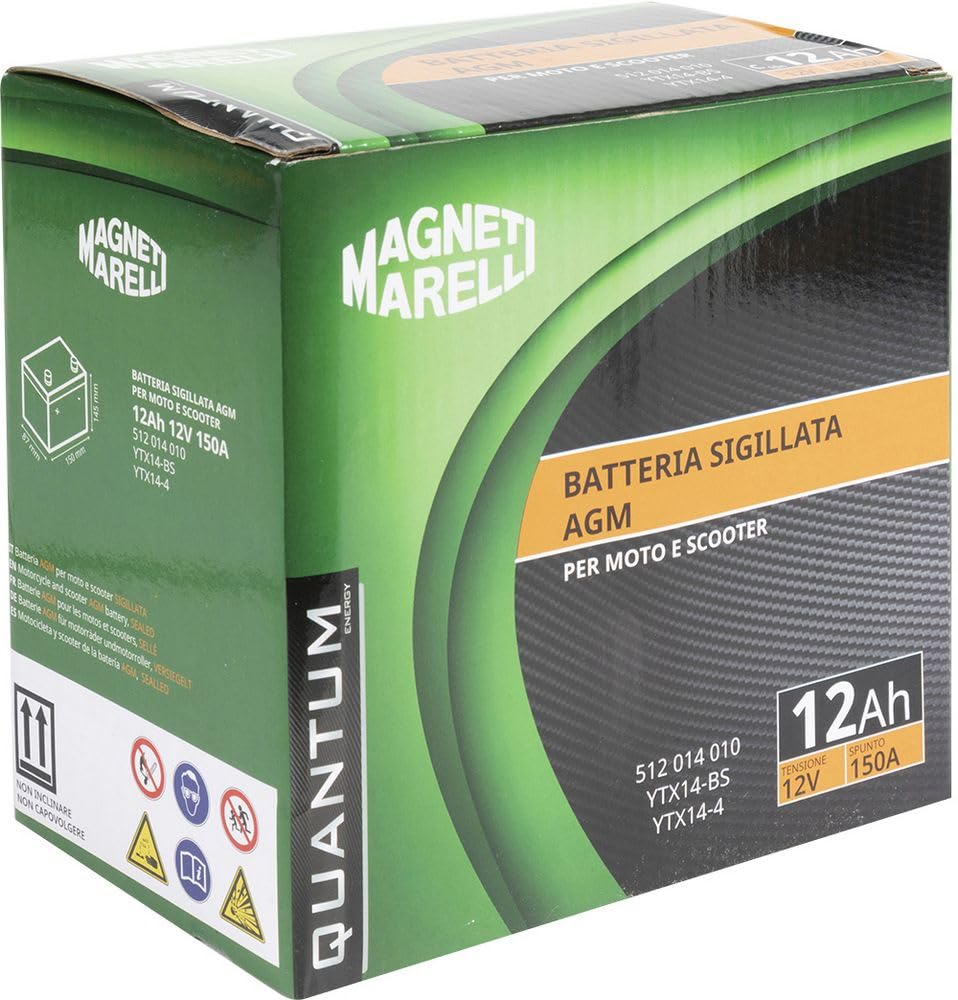 Quantum Energy Magneti Marelli Batteria Quantum 12Ah AGM 150A | Batteria Moto E Scooter 12V - Avviamento Affidabile, Tecnologia AGM E Prestazioni Costanti