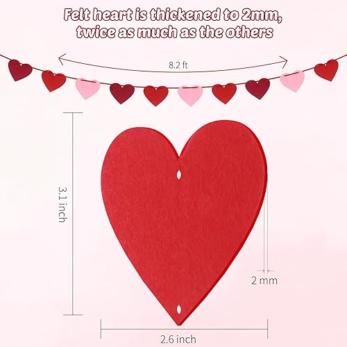 Miniatura 3 de OLANRUN Decoración del día de San Valentín, guirnalda de 40 corazones de fieltro rojo, sin bricolaje, decoraciones colgantes del día de San Valentín