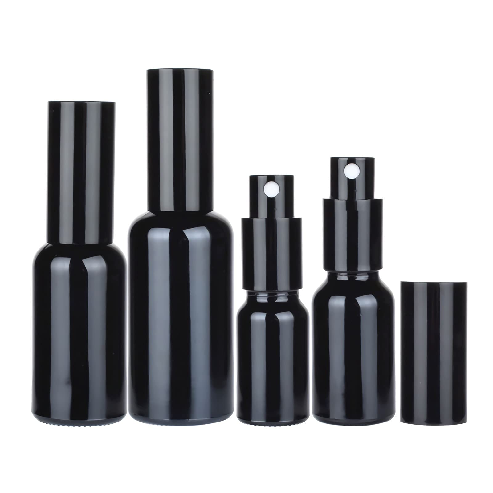 12 pezzis 15ml Flacone Spray in vetro Brillante Nero & 2 pezzis imbuto, 15 ml Spruzzatore liquido, Bottiglie Vuote Riutilizzabile da Viaggio Contenitori per Profumo Pulizia della Casa