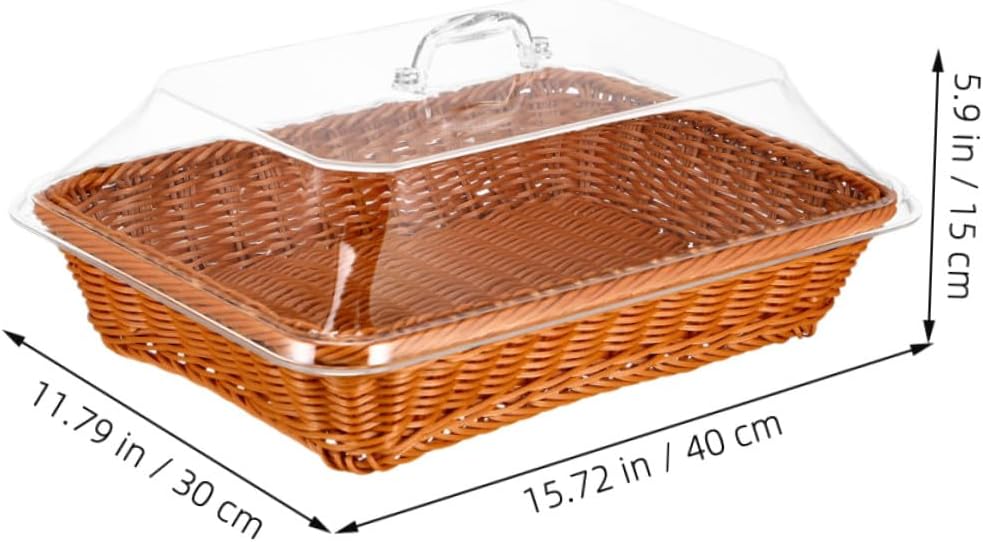 Zerodeko Handwoven Rattan Bread Basket with Lid Rectangle Woven Storage Basket 40x30x15cm Multipurpose Food Serving for Kitchen and Outdoor Picnic
