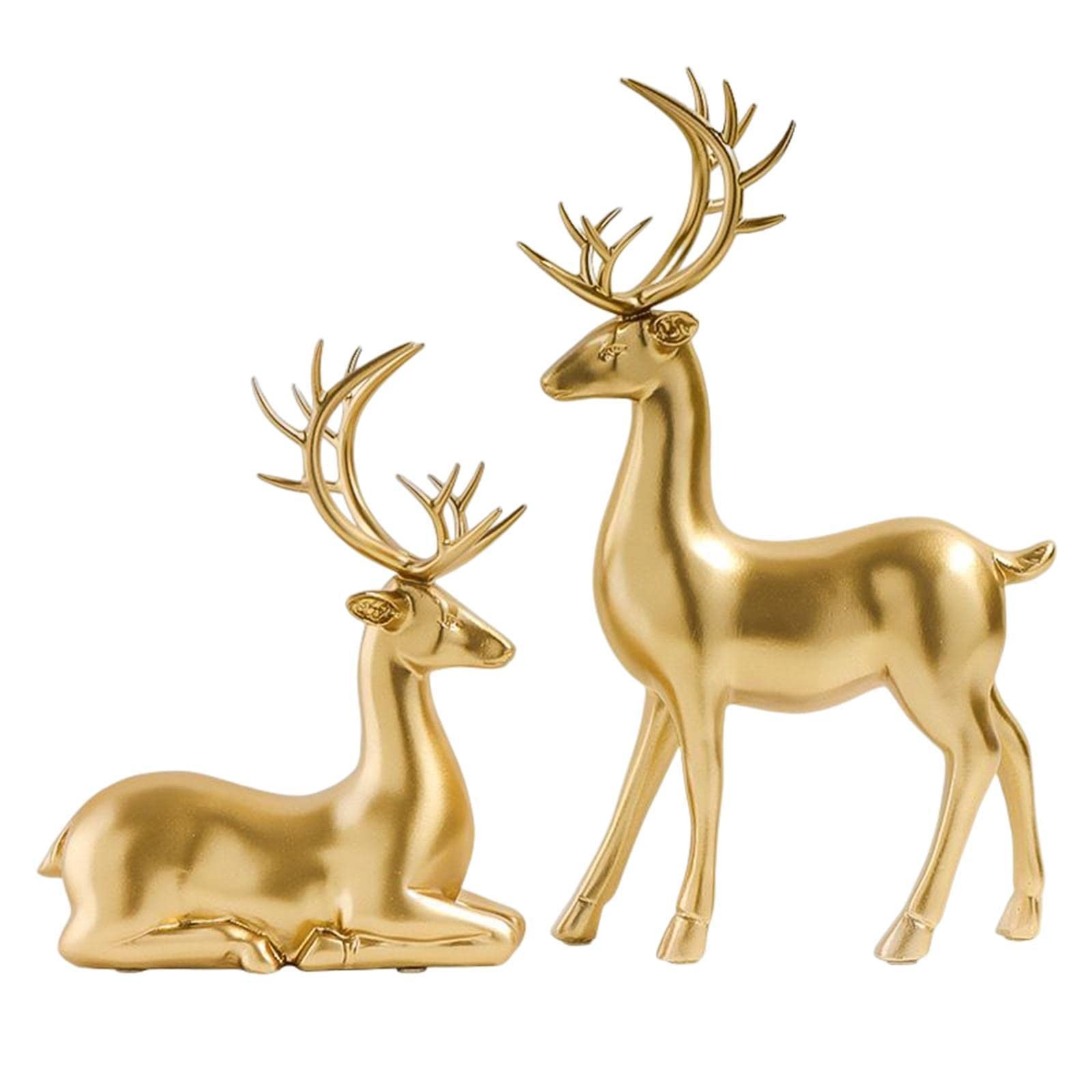 Dytartzx 2PCS Reindeer Deer Figurines Christmas Statue Elk Resin Ornament Sculpture Xmas Artificial Animal Living Room Decor Home Crafts Bookshelf Office Decoration Gift