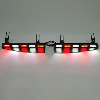 2-20 LED Exclusive Split Visor Design Warning Strobe Red/White Light Bar | 2-20 LED Sun Visor Strobe Light Bar, 33 Modes Red Emergency Flash Warning Light with 40 High-Intensity LEDs for Off-Road,