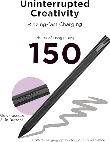 Miniatura 3 de Lenovo Precision Pen 2 (Laptop)  Carga USB-C  Reconocimiento de inclinación  El lápiz es compatible solo con ciertos dispositivos, Gris de Hierro