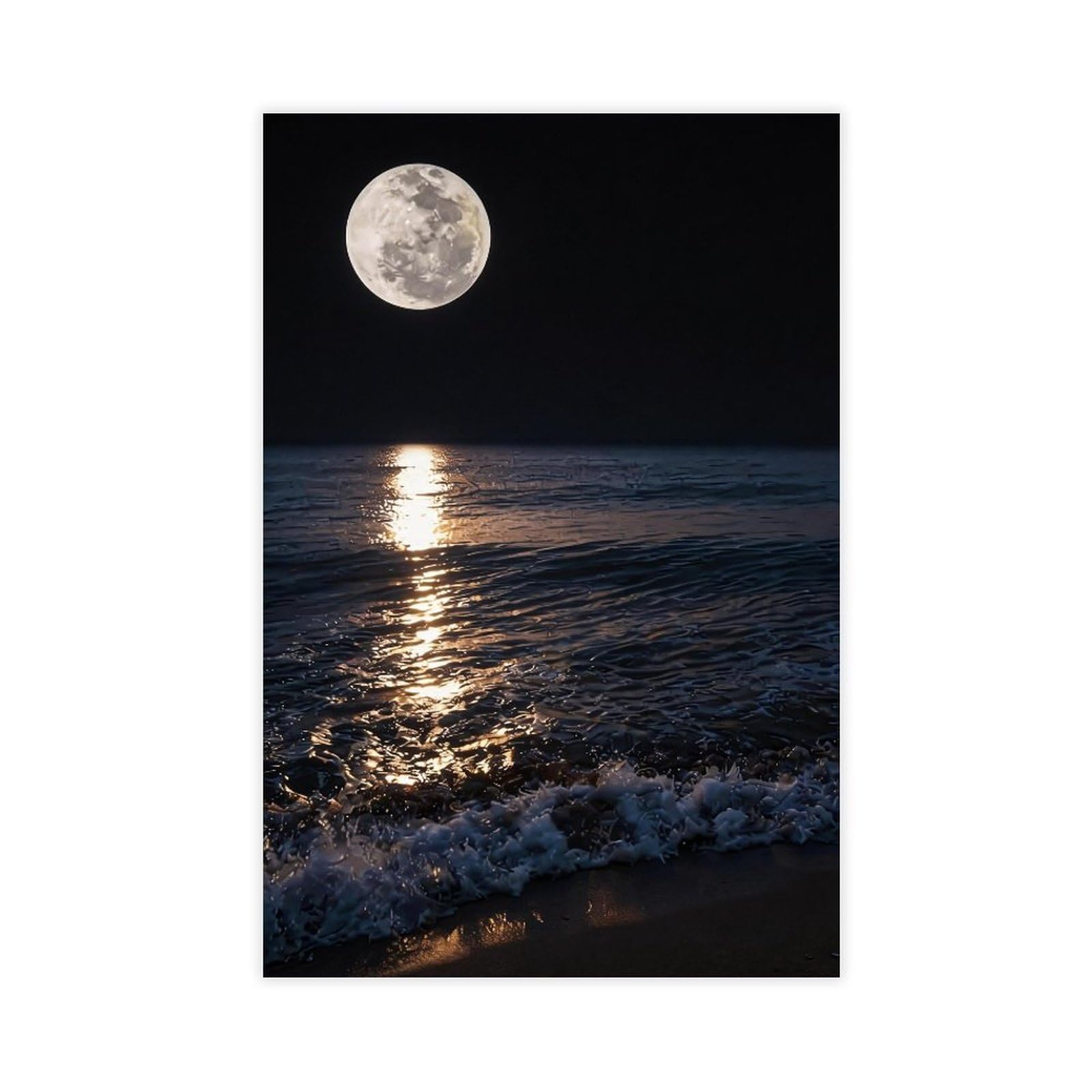 Bareronor Night Ocean And Moon Canvas Poster Bedroom Decor Landscape Office Room Decor Gift 24" L X 36" W