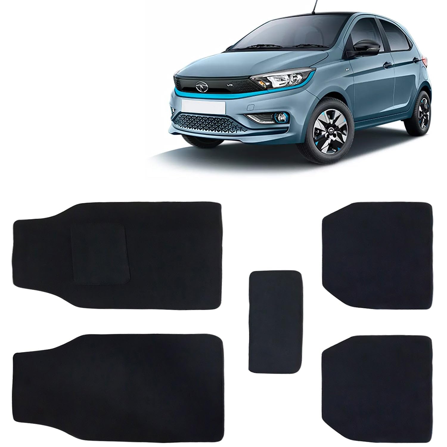 Kingsway Carpet Style Universal Car Mats for Tata Tiago EV, 2023 Onwards Model, Black Color Anti Slip Car Floor Foot Mats, Complete Set of 5 Piece, Executive Series
