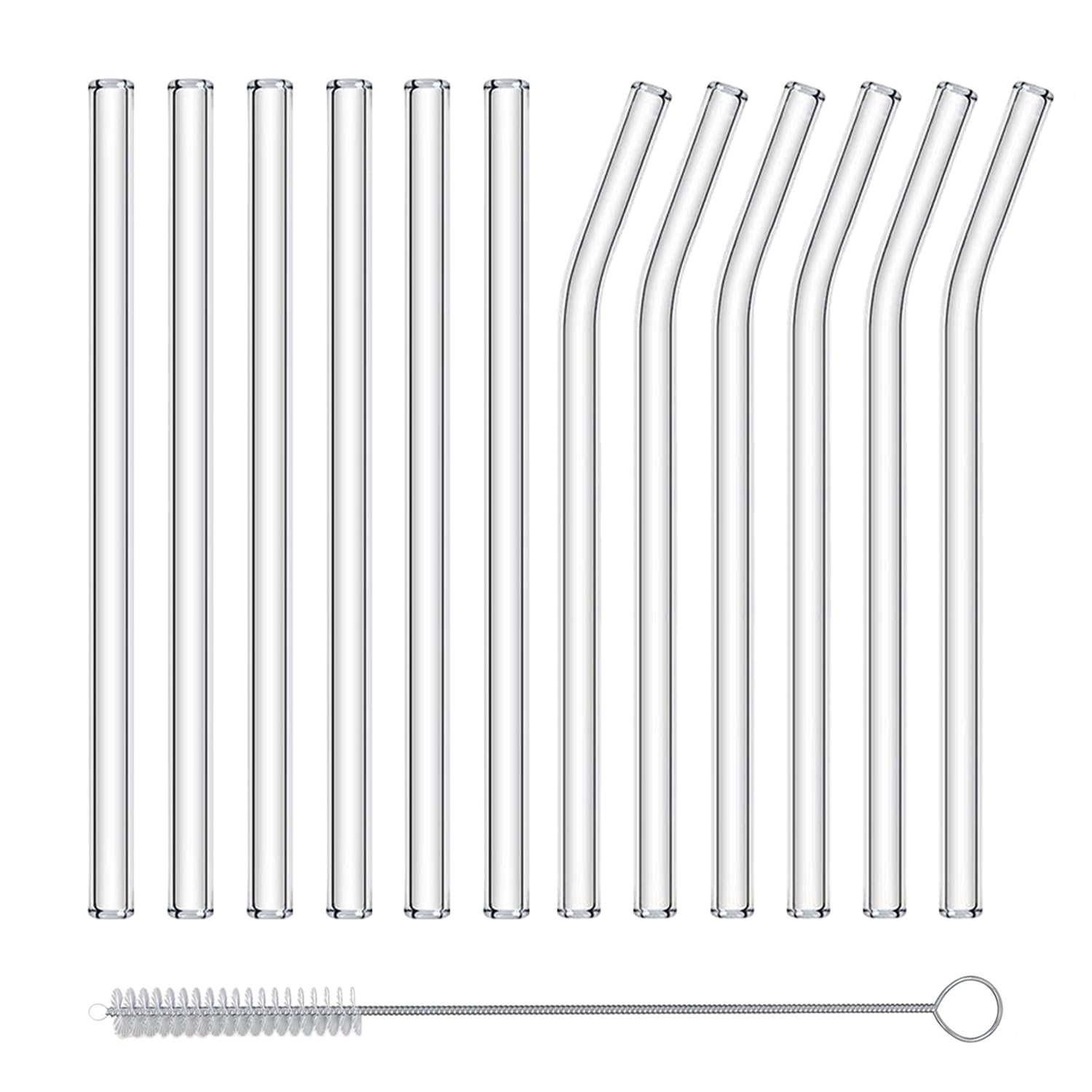 NAFENDER Short Glass Straws 12-Pack Set Small Glass Straw Cute Reusable Cocktail Straws Clear with Cleaning Brush (13)