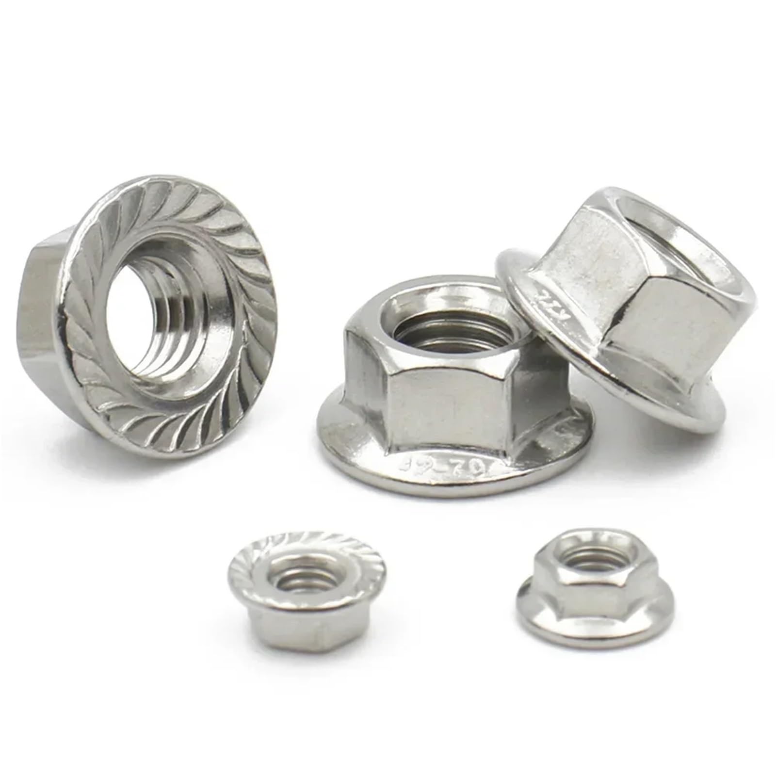 Tuercas Autoblocantes 50/20/10 Uds tuerca de fijación M3 M4 M5 M6 M8 M10 M12 304 tuercas de seguridad de brida hexagonal métrica dentada de acero inoxidable(50Pcs,M12)