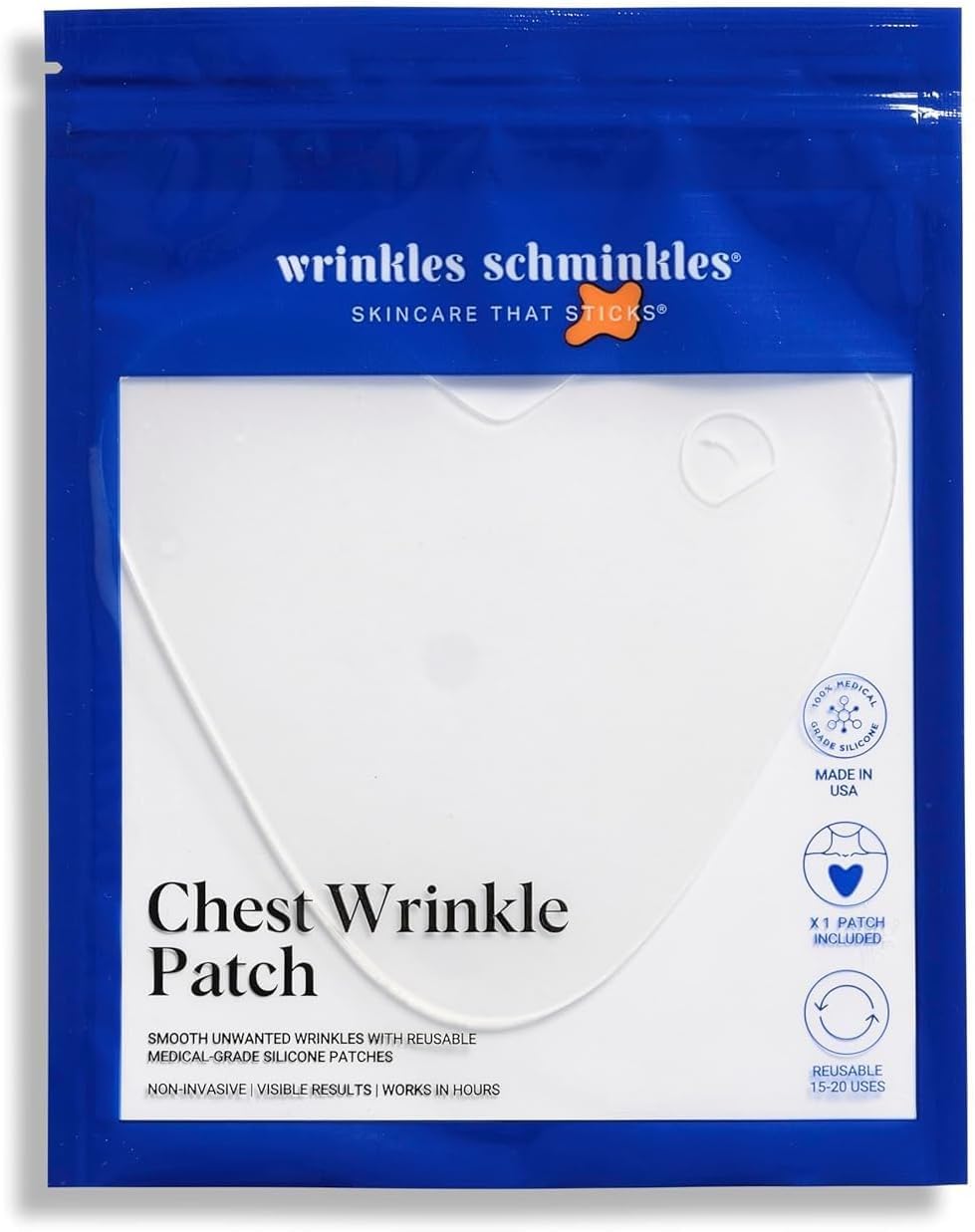 Wrinkles Schminkles Chest Wrinkle Patch - Reusable Silicone Smoothing Pads for Cleavage & Body, Reduce Wrinkles & Stretch Marks, Sensitive Formulated, Secret to Radiant Skin (1 Pack)