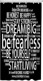 Kids Shower Curtains Believe Quotes Be Fearless Dream Big Be Yourself Inspirational Theme Fabric Shower Curtain Sets Bathroom Decor with Grommets and Hooks 36 W x 72 H Inch Black White