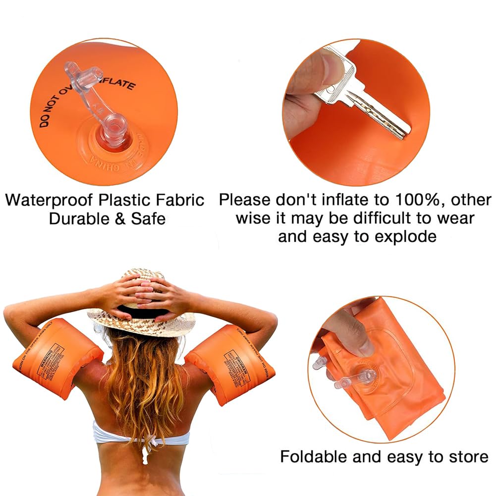 1 Pair Arm Floaties for Kid Pool Floats Sleeves Swimming Arm Float Rings for Kid Adult Water Sports Learning Swim Training (Orange) - Image 4 thumbnail