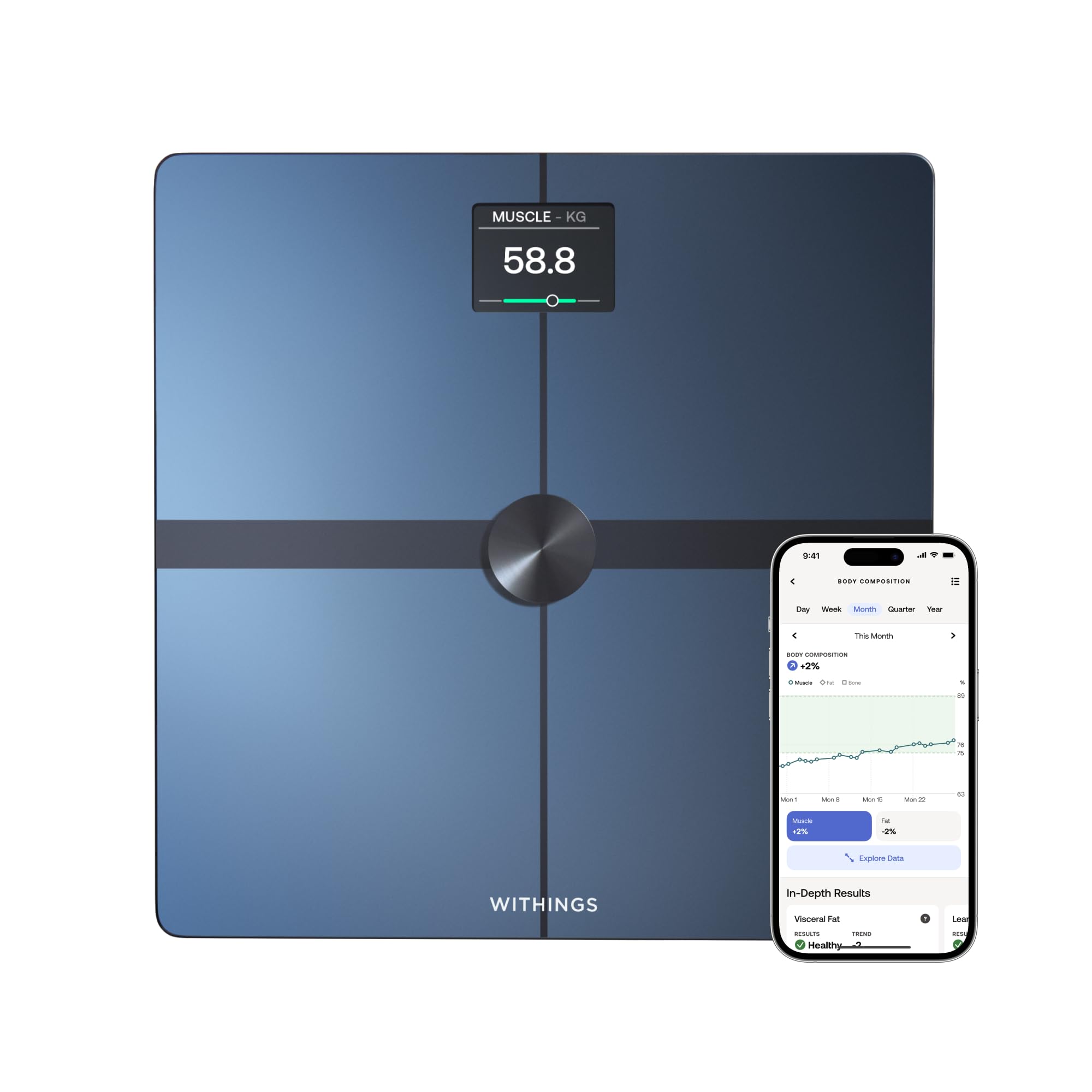 Withings Body Smart - Bilancia pesapersone con composizione corporea (peso, massa grassa, muscolare, ossa, acqua, indice di grasso viscerale), Bilancia digitale WIFI, fino a 8 utenti