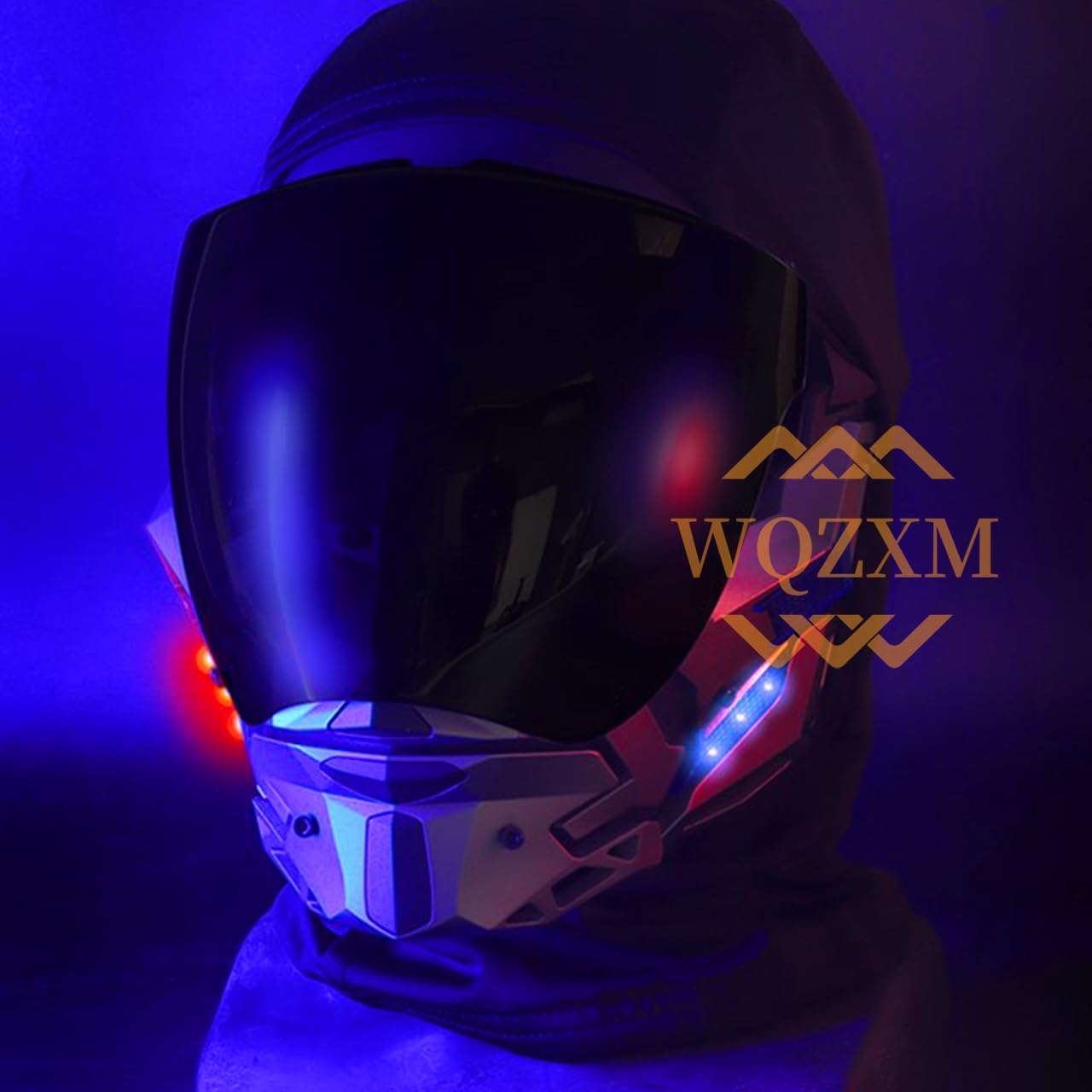 Maska Na Twarz LED Punk 4 Rodzaje Trybów Świetlnych Maski Na Twarz Cosplay Demon Cyberpunk Na Halloween Kostium Imprezowy CS Airsoft Taktyczne Gry Plenerowe(Silver)