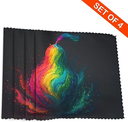 Miniatura 4 de Rectangular Placemats Set of 4, Heat Resistant Pear Printed Kitchen Dining Table Mats