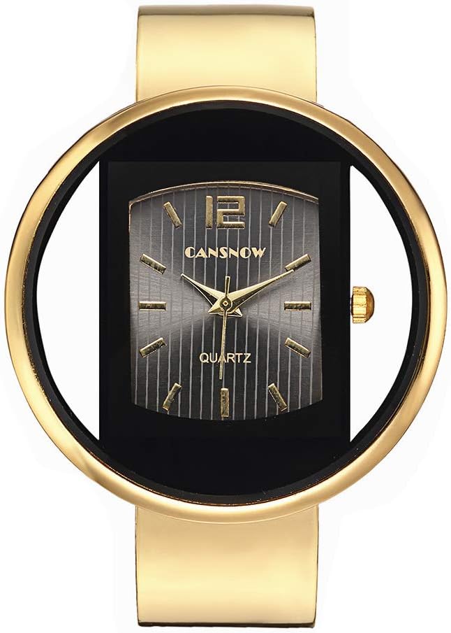 Women Creative Watches Cuff Bangle Bracelet Analog Quartz Wrist Watches (Gold)