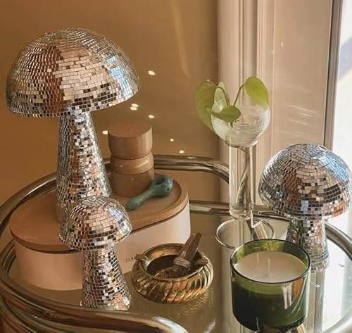U-D Creative Mushroom Disco Ball Mirror Glitter Retro Silver For Party Stage Props Bedroom Dining Table Decor Shape Home Art Decorations Gift (S-4In), (P15) #TOP3