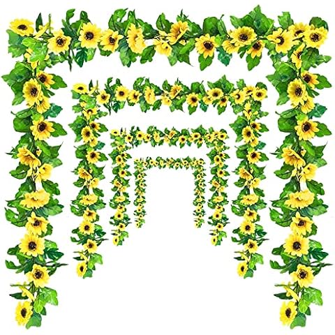Menoeceus 4 Pieces of Artificial Sunflower Garland, Hanging Plastic Flower, DIY Sunflower, Realistic Silk Sunflower Wedding Party Home Office Core Decoration Cover