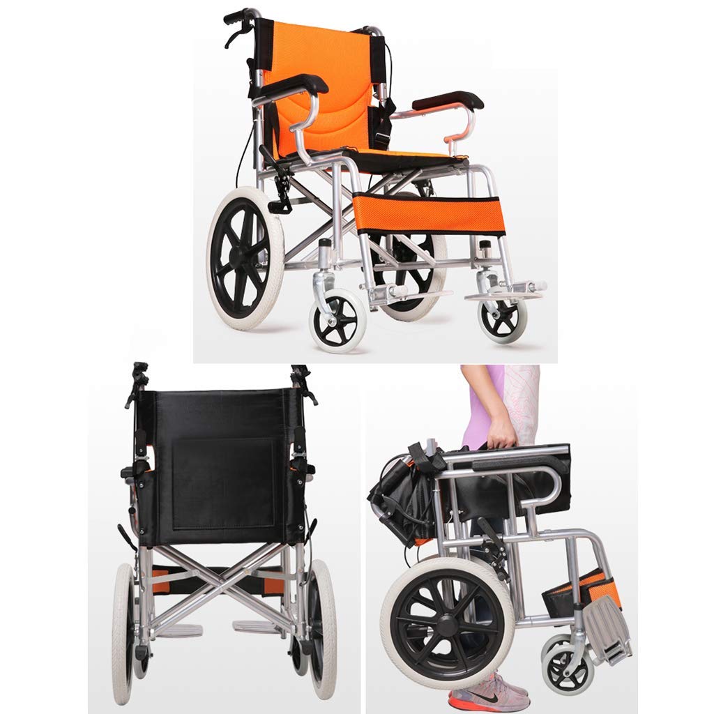 Silla de ruedas autopropulsada plegable ligera con freno, marco de acero, silla de viaje portátil para uso en interiores y exteriores, reposapiés y reposabrazos incluidos