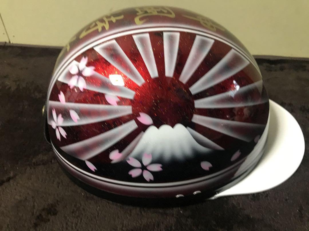 Amazon.co.jp: 七色ラメ 桜 富士日章 コルク半 ヘルメット 旧車會 暴走