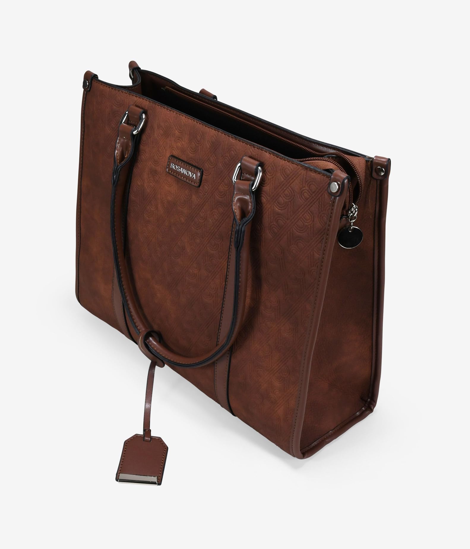 BOSANOVA Bolso Shopper Cuadrado para Mujer con Grabado corporativo, Bolsillo Trasero y Asas de Colgar. Cierre con Cremallera. Cuero U