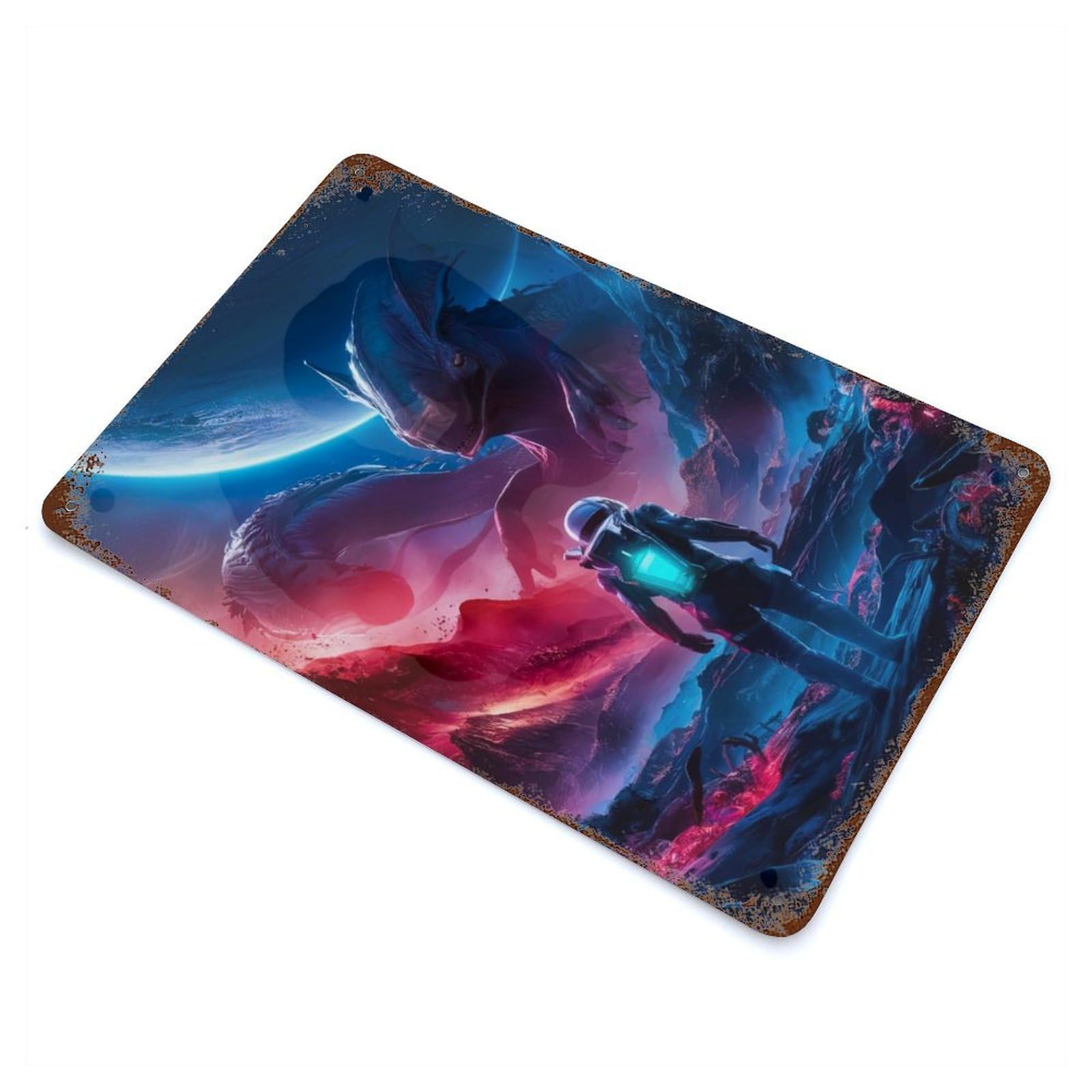 Retro Metal Sign with Cosmic Encounter Design 11.8"x7.9", for Living Room, Hallway And Home Decor, Vintage Wall Decor