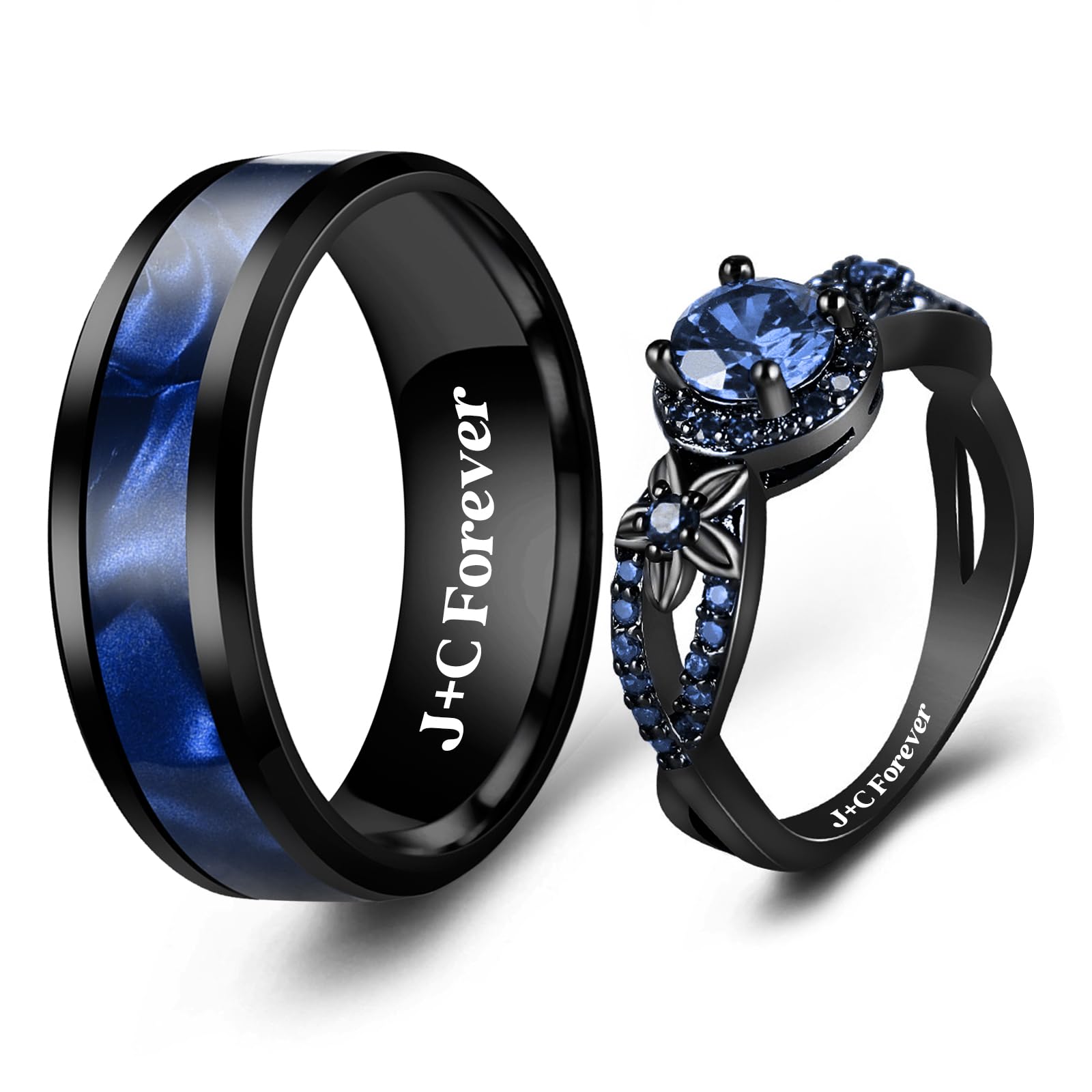 3UMeter 2Pcs Personalized Matching Rings Custom Promise Rings for Couples Engraved Couples Rings for Him and Her Set Wedding Ring Sets for Anniversary Wedding Engagement Gifts