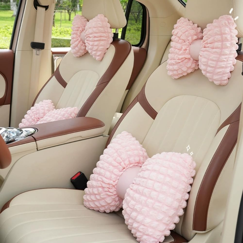 UNWAAT 4 Pack Bow Shaped Car Headrest Pillow and Lumbar Support Pillow Cute Butterfly Knot Throw Pillow for Car Driving Seat Decor