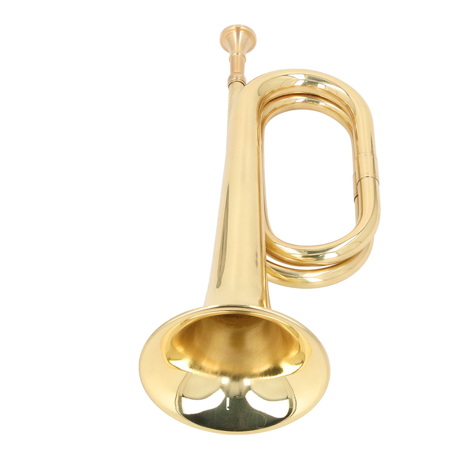 Asixxsix Trompette à clé C, Bugle de Cavalerie en Laiton Doré, Instrument de Clairon de Trompette Militaire pour Orchestre Militaire de Clairon de Cavalerie