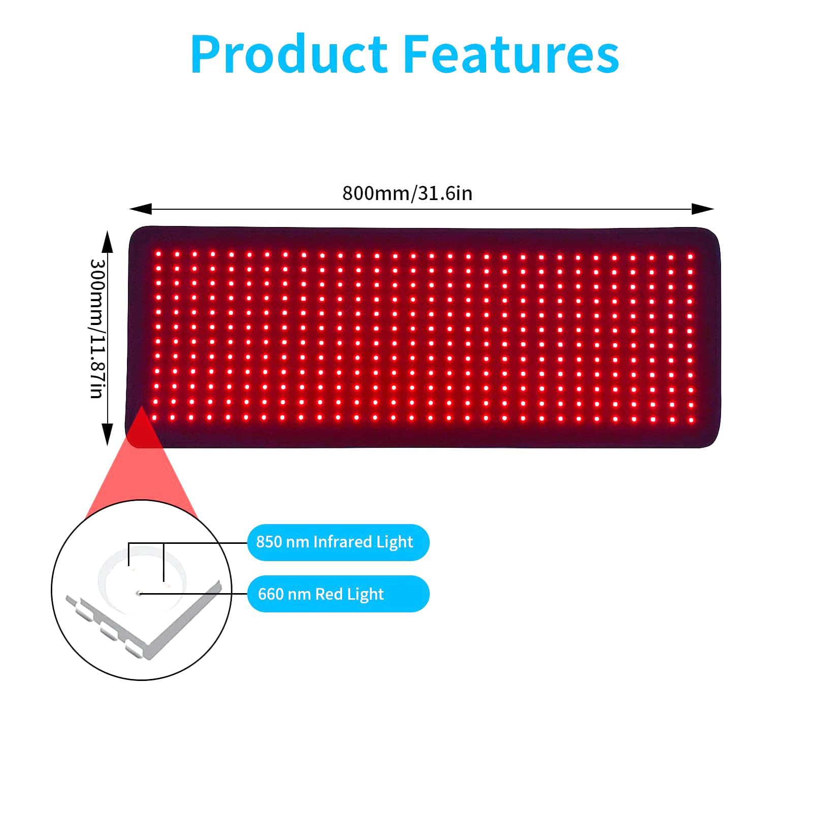 Almohadilla de Terapia de Luz Roja de 360 ​​Piezas para El Cuerpo,Dispositivo de Terapia de Luz Roja Infrarroja con Longitudes de Onda de 660nm y 850nm,Tiempo y Brillo Ajustables