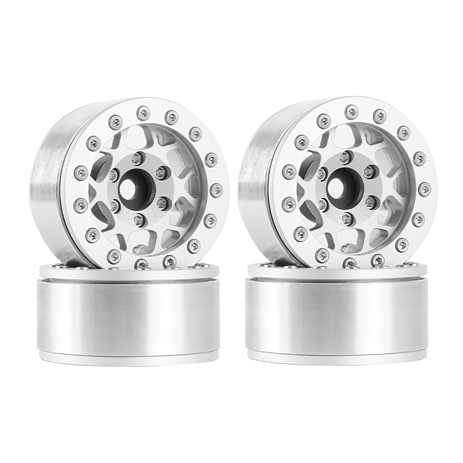 KINGCOO 4PCS 1.55 Inch Aluminum Alloy Metal Beadlock Wheel Rim Hubs Replacement for 1/10 1/12 RC Crawler Car Upgrade Parts for Axial SCX10 MN D90 TF2 CC01 UTB18 Tamiya 1.55" Tires (Silver)