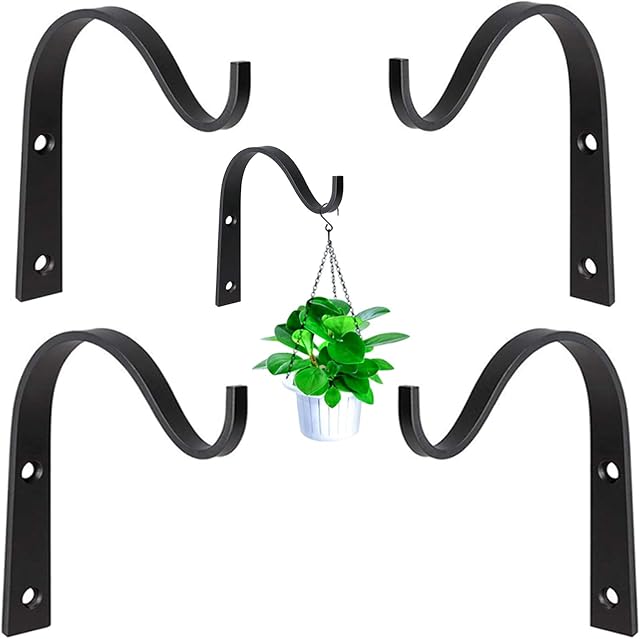 QISF 4Pcs Hanging Basket Bracket Wrought Iron Wall Hooks Hanging Basket Hooks Plant Hanger for Planter Lantern Basket