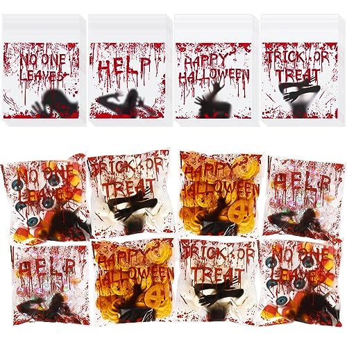 Sacs à biscuits Halloween auto-adhésifs transparents grand lot de 320 pièces résistantes