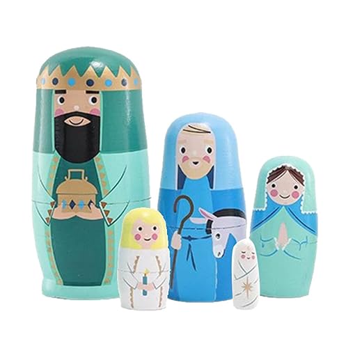 5Pcs Handmade Russian Matryoshka Dolls, Nativity Wooden Nesting Dolls Set, Christmas Easter Birthday Present, Room Decor Crafts