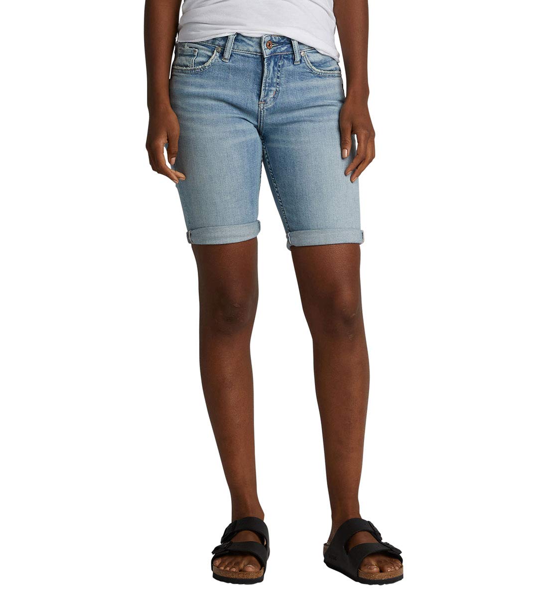 Silver Jeans Women's Suki Curvy Fit Mid Rise Bermuda Shorts, vintage  light, 30W X 9L