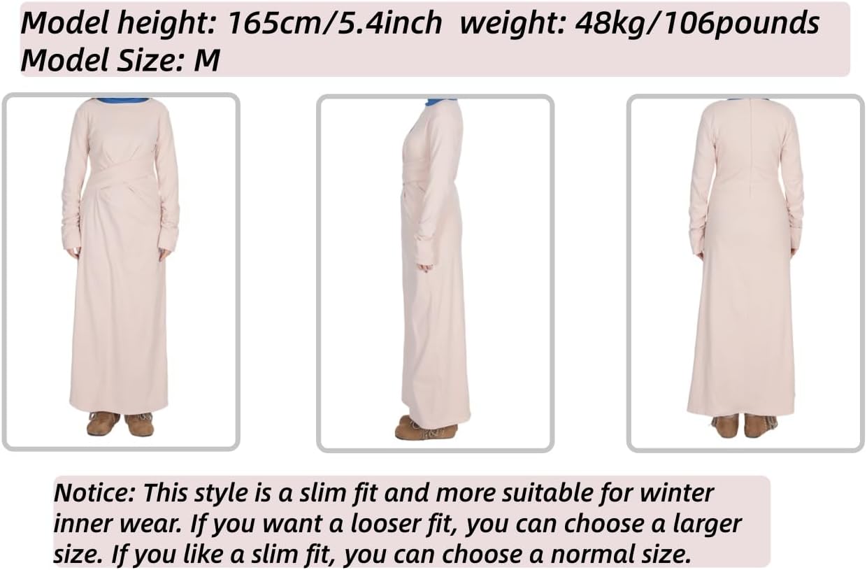 Prlemend Women Abaya Dress Muslim Winter Dress Islamic Waistband Robe Long Sleeve Prayer Gown