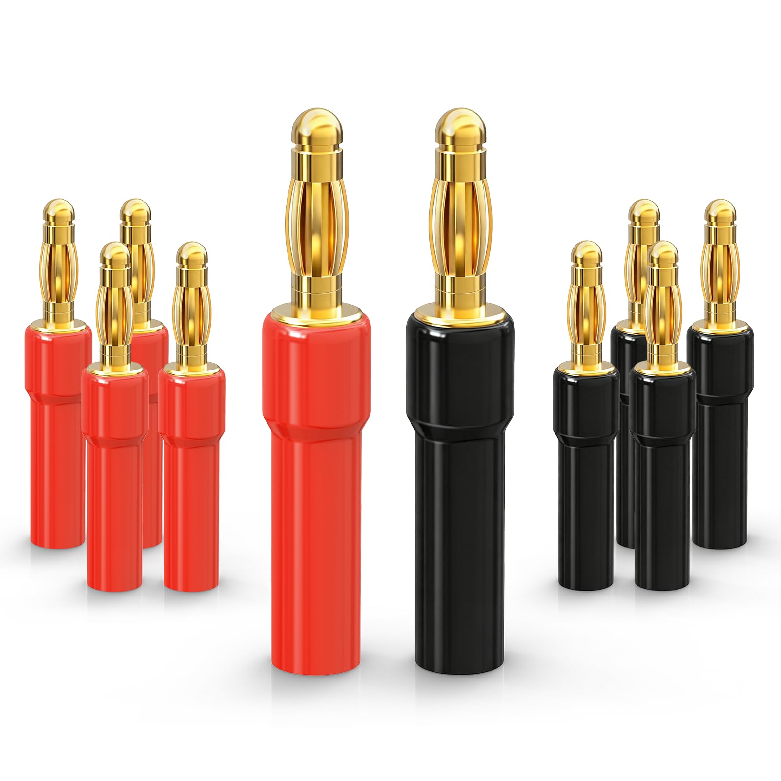Produktbild von 10x 4-mm-Bananenstecker Mit Teleskopierbarer Isolierhülle – Rotkupfer, PE/PVC, CAT II 600V / 32 A, Für Lautsprecher & Messgeräte