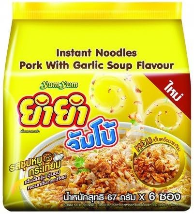 YUMYUM JUMBO INSTANT NOODLES PORK WITH GARLIC SOUP FLAVOR 67 G PACK 6