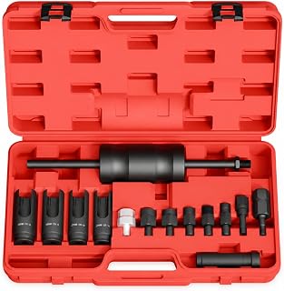 Remover Extraction Kit with Organized Burgundy Hard Case and Molded Compartments for Keeping Adapters Securely Place During Transport Suitable for Mobile Mechanics Garage Storage