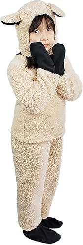 Miniatura 2 de Fayueye Disfraz de oveja de Halloween para niños y niñas, camiseta de manga larga, gorro, guante, calcetines, pantalón largo, disfraz de cordero