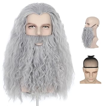 Long Gray Wizard Beard And Wig Halloween Funny Wigs For Men Long Grey Beard Wig for Adults Costume