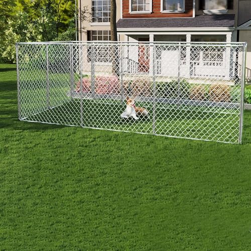 FIVMEN Outdoor Hundezwinger 400x200x150 cm Groß Hundekäfig Hundehütte Hundehaus Verzinkter Stahl mit Abschließbarer Tür Hundezaun Hundeauslauf Draußen