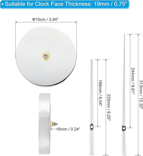 Miniatura 8 de PATIKIL Mecanismo de reloj de repuesto, 1 juego de mecanismo de reloj, manecillas largas de 12 pulgadas, manecillas de reloj 3D, reloj de pared