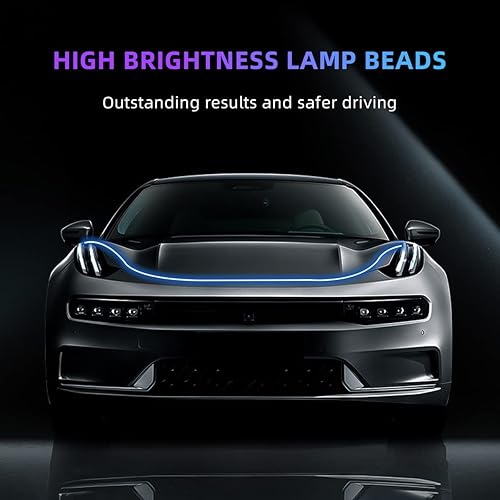 Miniatura 5 de Ziciner Tira de luz para capó de automóvil, tira LED flexible de 71 pulgadas, impermeable, luces de circulación diurna, accesorios universales para