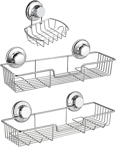 SANNO Soporte para jabonera de ducha con ventosas para champú grande, soporte de gel de ducha, organizador de baño, cesta de almacenamiento de