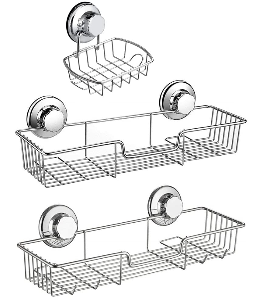 SANNO Suction Cups Shower Caddy Soap Dish Holder for Large Shampoo Shower Gel Holder Bathroom Storage Bath Organizer